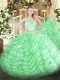 High Quality Apple Green Scoop Zipper Lace and Ruffles 15th Birthday Dress Brush Train Sleeveless