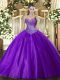 High Quality Sweetheart Sleeveless Lace Up 15 Quinceanera Dress Eggplant Purple Tulle
