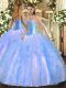 Aqua Blue Sleeveless Tulle Lace Up Vestidos de Quinceanera for Military Ball and Sweet 16 and Quinceanera