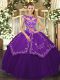 Purple Cap Sleeves Satin and Tulle Lace Up Vestidos de Quinceanera for Sweet 16 and Quinceanera