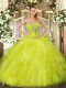 Sleeveless Floor Length Beading and Ruffles Lace Up Quinceanera Dress with Yellow Green