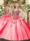 Floor Length Coral Red Quinceanera Dress Sweetheart Sleeveless Lace Up