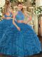 Sleeveless Beading and Ruffled Layers Criss Cross 15 Quinceanera Dress