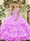 Floor Length Lilac Sweet 16 Quinceanera Dress Strapless Sleeveless Lace Up