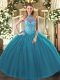 Teal Quinceanera Dresses Sweet 16 and Quinceanera with Beading and Embroidery Halter Top Sleeveless Lace Up