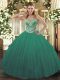 Turquoise Lace Up Sweetheart Beading Ball Gown Prom Dress Tulle Sleeveless