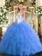 Lovely Floor Length Lace Up Quinceanera Dresses Baby Blue for Military Ball and Sweet 16 and Quinceanera with Beading and Ruffles