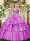 Free and Easy Lilac Lace Up Sweet 16 Dresses Beading and Ruffled Layers Sleeveless Floor Length