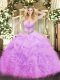 New Style Sweetheart Sleeveless Quinceanera Dress Floor Length Beading and Ruffles and Pick Ups Lilac Organza