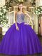 Sleeveless Lace Up Floor Length Beading 15th Birthday Dress