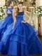 Great Floor Length Ball Gowns Sleeveless Blue 15th Birthday Dress Lace Up