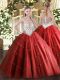 Beading and Appliques Sweet 16 Dresses Red Zipper Sleeveless Floor Length