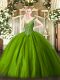 Popular Green Sleeveless Floor Length Beading Lace Up Quinceanera Gowns