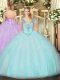 V-neck Sleeveless Organza Sweet 16 Dresses Ruffles Lace Up