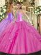 Perfect Sweetheart Sleeveless Quinceanera Gown Floor Length Beading and Ruffles Fuchsia Tulle