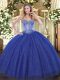 Glamorous Royal Blue Ball Gowns Sequined Sweetheart Sleeveless Beading Lace Up Quinceanera Dresses