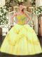 Fantastic Floor Length Lace Up Sweet 16 Dress Yellow for Sweet 16 and Quinceanera with Beading and Ruffles
