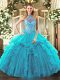 Teal Sleeveless Beading and Ruffles Floor Length Quinceanera Dress