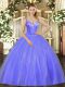 Lavender Ball Gowns Tulle V-neck Sleeveless Beading Floor Length Lace Up Quinceanera Dress