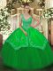 Shining V-neck Sleeveless Taffeta and Tulle Quinceanera Gown Beading and Embroidery Zipper