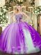 Shining Lavender Ball Gowns Tulle Strapless Sleeveless Beading and Ruffles Floor Length Lace Up Quinceanera Gown