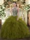 Olive Green Sleeveless Organza Lace Up Sweet 16 Quinceanera Dress for Sweet 16 and Quinceanera