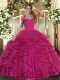 Trendy Sleeveless Floor Length Ruffles Lace Up Sweet 16 Dresses with Fuchsia