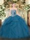 Vintage Strapless Sleeveless Lace Up Quince Ball Gowns Teal Tulle