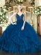 High Class Royal Blue Ball Gowns Straps Sleeveless Tulle Floor Length Zipper Beading and Ruffles Quinceanera Dresses