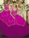 Smart Sleeveless Taffeta and Tulle Floor Length Zipper Quinceanera Dress in Fuchsia with Beading and Embroidery