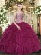 Inexpensive Burgundy Lace Up Sweetheart Beading and Ruffles Quinceanera Dresses Tulle Sleeveless