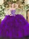 Luxury Purple Ball Gowns Beading and Ruffles 15 Quinceanera Dress Lace Up Organza Sleeveless Floor Length