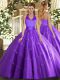 Extravagant Floor Length Purple Sweet 16 Dresses Tulle Sleeveless Appliques