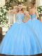 Custom Design Tulle Sleeveless Floor Length Ball Gown Prom Dress and Beading
