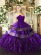 Fitting Purple Sleeveless Floor Length Embroidery and Ruffles Zipper Quinceanera Dress