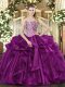 Affordable Fuchsia Lace Up Sweetheart Beading and Ruffles 15th Birthday Dress Organza Sleeveless