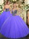 Sexy Floor Length Lace Up Sweet 16 Quinceanera Dress Lavender for Military Ball and Sweet 16 and Quinceanera with Beading