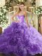 Sleeveless Fabric With Rolling Flowers Floor Length Lace Up Vestidos de Quinceanera in Lavender with Beading