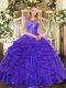 Blue Sleeveless Tulle Lace Up Quinceanera Gowns for Sweet 16 and Quinceanera