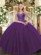 Fashion Ball Gowns Quinceanera Dresses Dark Purple Sweetheart Tulle Sleeveless Floor Length Lace Up