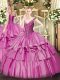 Dazzling V-neck Sleeveless Quinceanera Dress Floor Length Beading and Ruffled Layers Lilac Organza and Taffeta