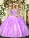 Nice Ball Gowns Sweet 16 Dresses Lilac V-neck Tulle Sleeveless Floor Length Lace Up