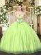 Floor Length Lace Up Quinceanera Gowns Yellow Green for Military Ball and Sweet 16 and Quinceanera with Beading