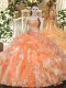 Orange Red Sweetheart Neckline Beading and Ruffles Quinceanera Gowns Sleeveless Lace Up