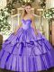 High Class Lavender Sleeveless Organza and Taffeta Lace Up 15 Quinceanera Dress for Military Ball and Sweet 16 and Quinceanera