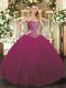 Fine Beading Sweet 16 Dress Fuchsia Lace Up Sleeveless Floor Length