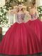Custom Fit Red Quince Ball Gowns Military Ball and Sweet 16 and Quinceanera with Beading Sweetheart Sleeveless Lace Up