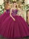 Shining Fuchsia Sleeveless Tulle Lace Up Sweet 16 Dresses for Military Ball and Sweet 16 and Quinceanera