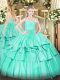 On Sale Organza Sleeveless Floor Length Quinceanera Gown and Beading and Lace and Ruffled Layers