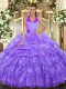 Halter Top Sleeveless Lace Up 15th Birthday Dress Lavender Organza